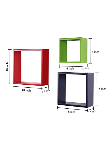 Image of Home Sparkle Wooden Cube Wall Shelves Set of 3 Engineered Wood (Multicolour)