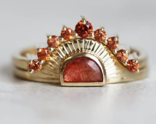 18k Golden Sun Wedding Ring Three Piece Set Fashion Ring Multi Gem Moonstone Women Sun God Ring Size 6-104