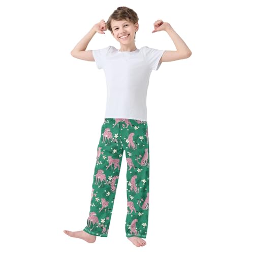 Cheetah Flowers Boys Long Pants Soft Trousers Elastic Waist Kids Lounge Bottoms with Pockets S-XL2