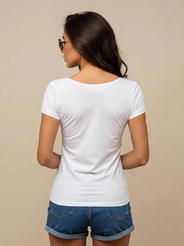 Image of JUNEBERRY Women's Cotton Lycra Regular Fit V- Neck Solid Core Half Sleeve Combo T-Shirt (Pack of 3)