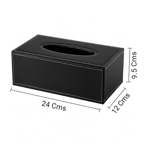 Image of oddpod PU Leather Rectangular Tissue Box Holder /Napkin & Paper Towel Dispenser with Magnetic Bottom Lid for Office, Home, Hotel, School & Salon - Noir Black
