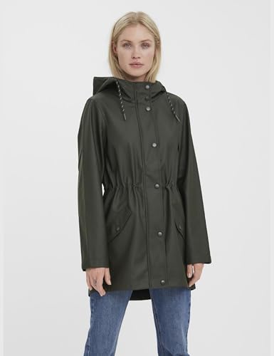 VERO MODA Damen Regenjacke VMMalou wasserabweisender Parka mit Kapuze 10266982 peat M
