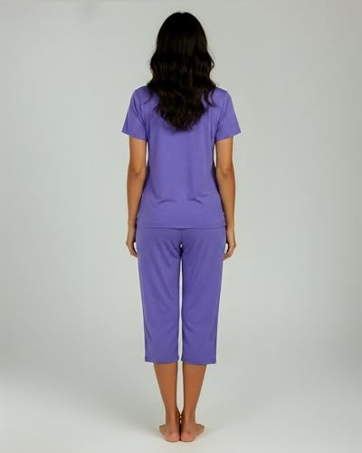 Image of Real Essentials 2 Pack: Womens Pajamas Short Sleeve Sleepwear Tops and Capri Pants Pjs Print Pajama Sets (Available In Plus)