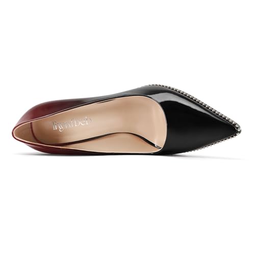 Image of TNYNFBEB Womens Stiletto Mid Heel Pointed Toe Pumps Slip-on Sliver Beaded Prom Wedding Dress Basic Classic Patent Leather 3.5 Inches Heels