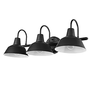 Globe Electric 65554 Barnyard 3-Light Vanity Light, Matte Black, White Interior Shades Globe Electric 65554 Barnyard 3 Light Vanity Light Matte Black White Interior Shades