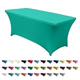 ABCCANOPY 6 FT Spandex Table Cover Stretch Fitted Wrinkle Resistant Tablecloth Reuse for Rectangular Folding Table Patry Event Wedding Banquet Protector Turquoise