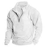 [Yindaity] トレーナー メンズ ハーフジップ 裏起毛 長袖 tシャツ 無地 ゆったり おしゃれ 秋服 ハイネック プルオーバー 大きいサイズ 春服 冬服 トップス 立襟 カジュアル パーカー フードなし 春 秋 冬 アメカジ かっこいい(ホワイト,L)