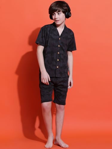 Image of Li'l Tomatoes Boys 100% Cotton Night Suit | Summer Printed Shirt & Shorts Set | Soft & Breathable Sleepwear | 9-16 Years