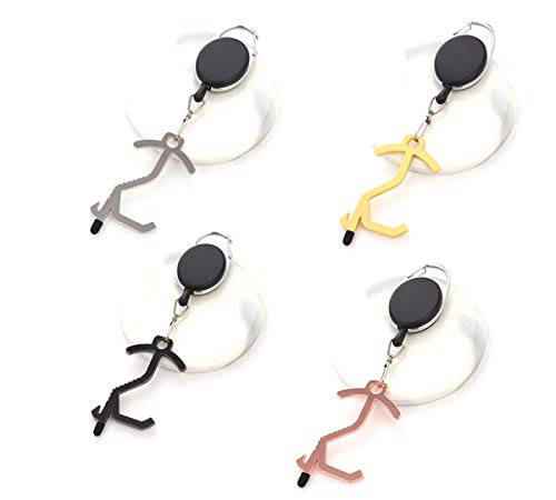 No Touch Door Opener Tool Adjustable Keychain With A Touch Screen Stylus Tip Touchless keychain Car Door Opener (4, 4 Colors)