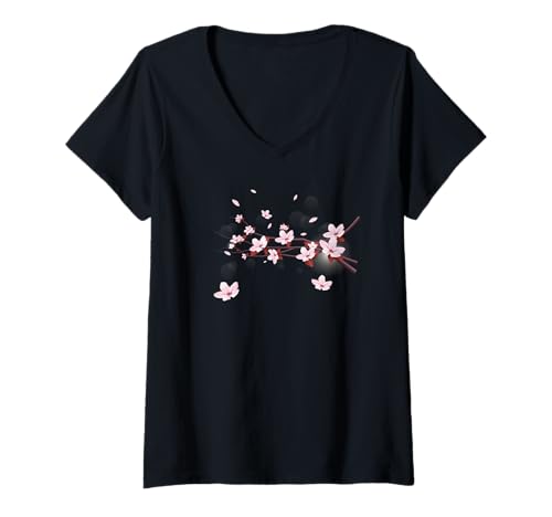 Femme Fleur DE Cerisier Sakura, Fleur DE Fleurs AU Printemps T-Shirt avec Col en V
