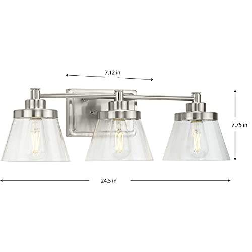 Hinton Collection 3-Light Clear Seeded Glass Farmhouse Bath Vanity Light Brushed Nickel by Progress Lighting - Image 8
