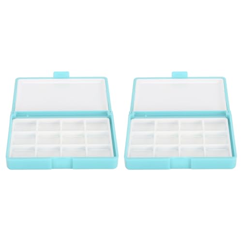 2pcs Empty Watercolor Box Paint Storage Palettes Box Portable Plastic Painting Pigment Box for Acrylics Lipsticks Empty Watercolor Palette (Blue 12 Grids)