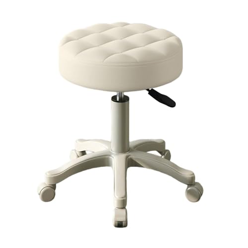 Haibinsuo Rollbarer Barhocker, höhenverstellbar, Beauty-Hocker mit 360-Grad-Drehrad, kompaktes Sitzkissen, Punkthocker, rückenfrei, Punkthocker, Rollhocker für Zuhause, Büro, Beige