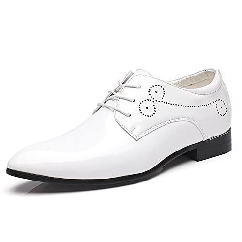Dress Shoes for Men Lace Up Derby Shoes Pointed Toe PU Leather Low Top Slip Resistant Rubber Sole Anti-Slip Block Heel Classic(White,10 M US)