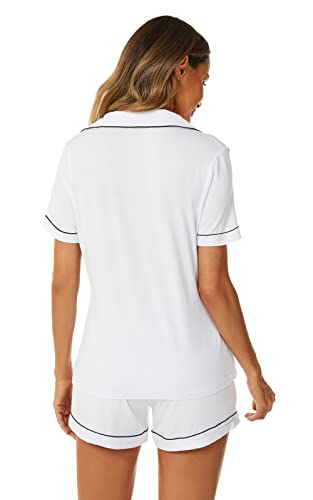 Image of Aamikast Button Up Pajama Set for Women Shorts Short Sleeve Knit Sleepwear 2 Pice Pjs Sets
