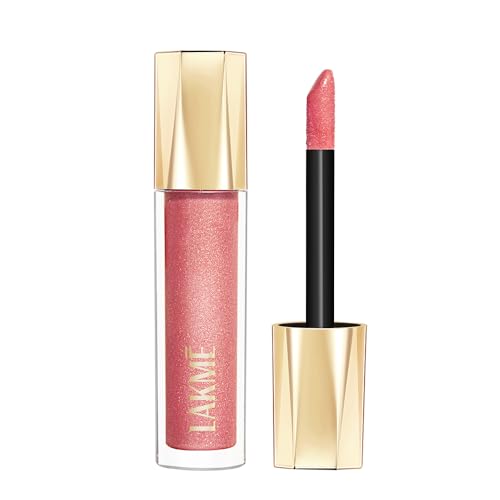 Image of Lakme Glitterati Lip Glaze, for Plump and Shiny Lips, with Vegan Collagen and Crystal Technology, Non-Sticky Formula, Glitter Infused, Delicious Coconut-Vanilla Scent, 201 Pink Champagne 5ml