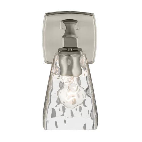 Image of Kichler Marant 5 inch 1-Light Wall Sconce Bathroom Light Fixture with Clear Water Glass in Brushed Nickel for Bathroom, Powder Room, Hallway (5 inch W x 9.5 inch H), 55214NIWTR