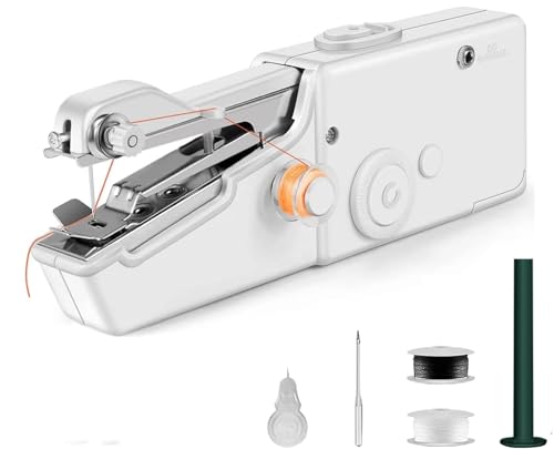Handheld Sewing Machine, Mini Sewing Machine with Sewing Accessories, Stitch Tool for Fabric Quick Repairing for DIY, Clothes, Denim, Curtains, Leather (white)