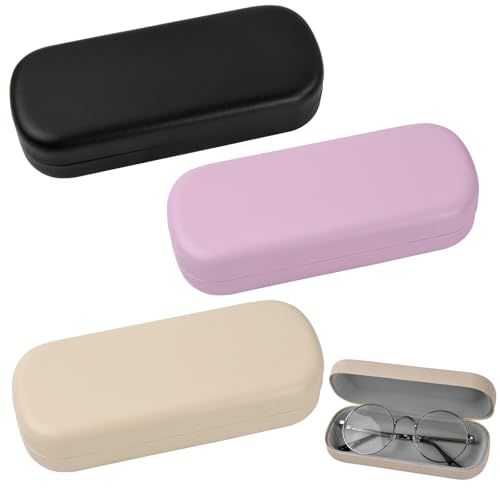 Anseom 3 Pièces Étuis à Lunettes Rigides, Boîte à Lunettes en Cuir PU, Boite de Protection Portable pour Femmes Hommes