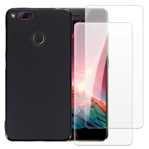 Shantime Hülle mit 2 Stück Schutzfolie Kompatibel mit ZTE Nubia Z17 Mini, Stoßfeste Abdeckung & Gehärtetes Glas R&um-Schutz(Schwarz)