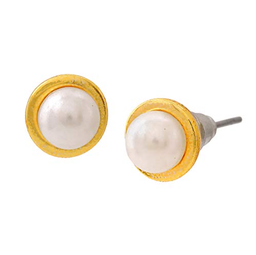 Image of Gehena By Estele - Gold Tone Classic Pearl Stud Earrings for Women, Girls