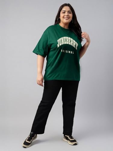 Image of JUNEBERRY 100% Pure Cotton Oversized Baggy Fit Cool Front Chest Graphic Printed Half Sleeve Plus Size T-Shirt for Women & Girls (Sizes: 2XL to 5XL)