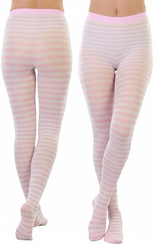 Image of ToBeInStyle Women's Thin Horizontal Stripe Opaque Tights Pantyhose - Regular or Plus