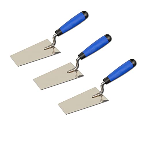 DEWEPRO Lot De 3 Truelles Berner 145x80x55mm En Acier Inoxydable Avec Poignée Bi-Matière Antidérapante – Truelles De Maçon Pour Enduit, Mortier Et Stuc – Outils Professionnels Pour Finitions Précises