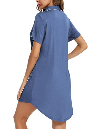 Image of Samring Pajama Nightgown for Women Short Sleeve Button Down Boyfriend Night Gown Nightdress Sleep Shirts