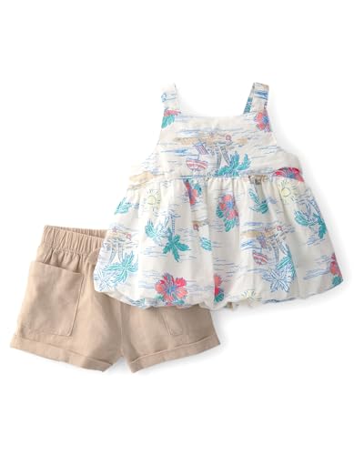 Image of Carter's Baby Girl 2-Piece Linen Sleeveless Top and Shorts Set | Breathable Summer Outfit for Baby Girls | Comfortable Casual Set for Everyday Wear
