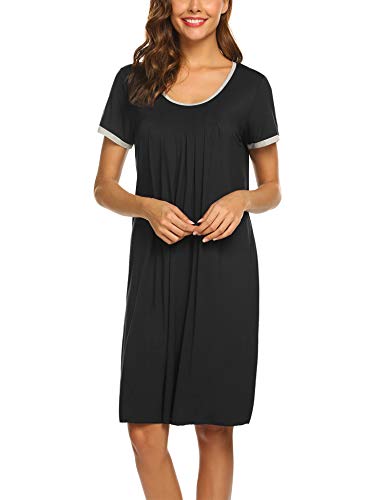Ekouaer Women's Short Sleeve Crew Neck Nightgown Soft Sleeping Shirts Loungewear Nightshirts Black S #TOP3