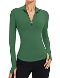 IECCP Gym Clothes for Women Long Sleeve 1/4 Zip Sports T-Shirts Lightweight Athletic Activewear, Side Pockets for Yoga, Running, Workout Green XS