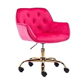 ZOBIDO Comfy Home Office Task Chair with Wheels, Cute Modern Upholstered Velvet Back Adjustable Swivel Vanity Desk Chair, for Women, for Kids, for Girls, Living Room, Bedroom(Rose red)
