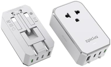 EPICKA Air 40W Universal Travel Adapter, PD Fast Charging International Power Adapter with 1 AC & 4 USB Ports, Worldwide Compact Travel Essentials for USA/EU/UK/AUS(White, Not a Voltage Converter)