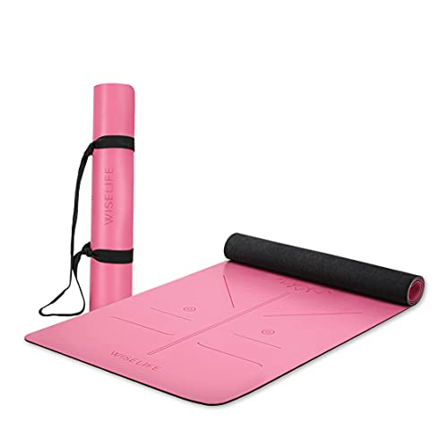 Image of WiseLife PU Rubber Professional Yoga Mat + Carry Strap - Pink (6mm Extra Thick Extra Long Extra Wide Exercise floor mat for Gym, Workout, Fitness, Yoga and Pilates) PURE PU Leather & Natural Rubber