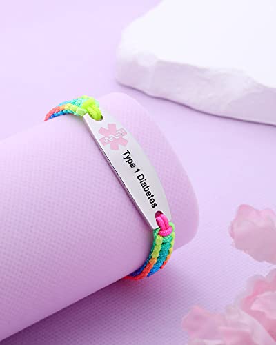 Image of JF.JEWELRY Pre-Engraved Type 1 Diabetes Medical Alert ID Bracelet | Nylon Rope Braided Medical Alert Bracelet, 6.0-8.5 Inches Adjustable