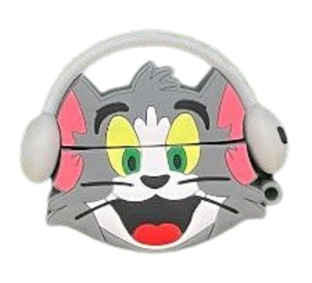 Image of Earphone Cover Compatible for Realme Buds T300, Soft Silicone Skin Shock-Absorbing Protective Case With Keychain (Front LED Visible) (Tom With Grey Band)