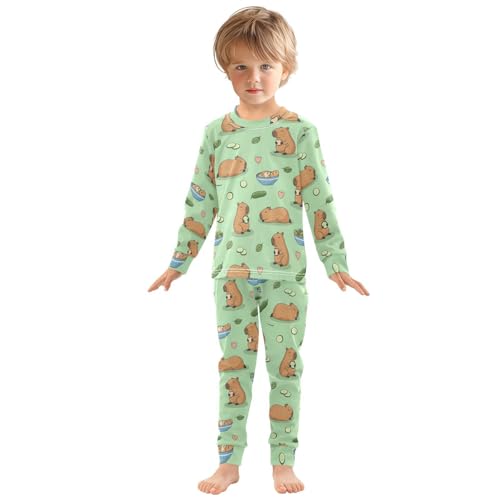 Pajama Sets Long Sleeve Cute Capybara Salad Pattern Soft Comfy Sleepwear 2 Piece PJS 3-8T2