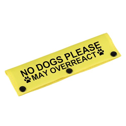 Funny Dog Leash Sleeve No Dogs Please May Overreact Dog Leash Wrap Sleeve Alert Tag Pet Birthday Gift (May Overreact-YE Sleeve)