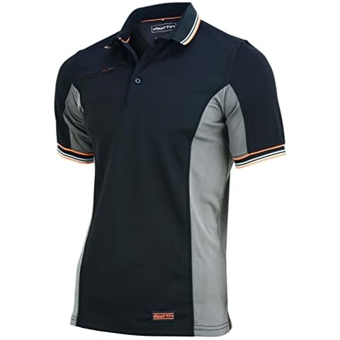 WrightFits Men’s Essentials 2-Tone Black & Grey Short-Sleeve Polo Shirts for Causal Workwear Clothing - Quick Dry, Breathable, Regular-Fit & Lightweight (M, Black) Cover