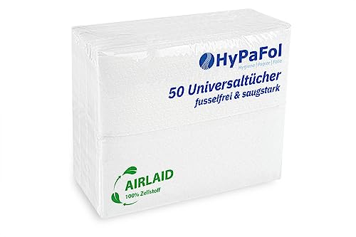 Hypafol Airlaid 50 Stk. Ölsaugtücher 30 x 40 cm | Fusselfreie Reinigungstücher für Kosmetik, Gastro & Industrie | Tücher fusselfrei, weich & reißfest | Extra saugstarke Zellstofftücher in Weiß
