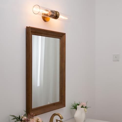 Image of Pathson 2 Lights Cylinder Glass Wall Sconce, Set of 2 Hardwired Wall Vanity Lights with Double Tube Glass, Vintage Aluminum Wall Lamp Decor for Bathroom Mirror Living Room Bedroom Fireplace Staircase