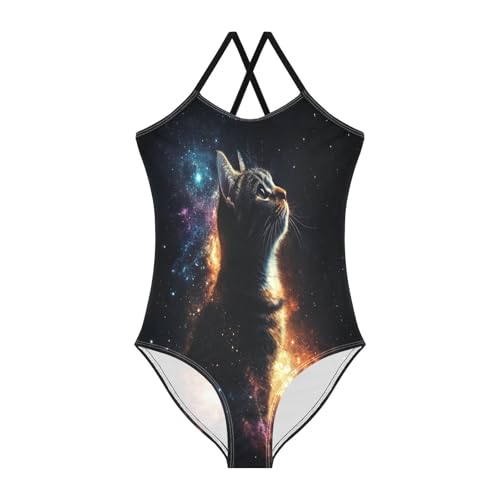 CaTaKu Girls One Piece Swimsuits Cat Space Toddler Bathing Suit for Girls Kids Swimwear 3-10Y - Main Image