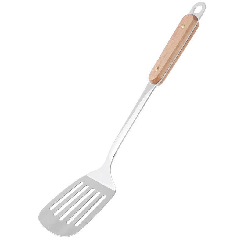 Image of 304 Stainless Steel Kitchen Utensil,Wok Spatula with Long Heat Resistant Wood Handle, 13.5 inches Turner Spatula