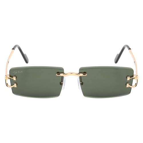 Image of Ted Smith Unisex Rimless Rectangle Gold Green UV Protected Sunglasses