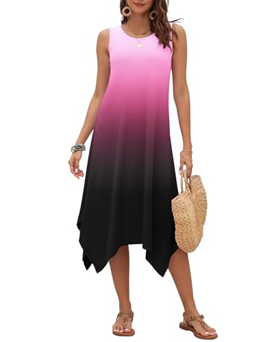 Image of AUSELILY Women's Summer Dresses Casual Sleeveless Midi Tank Beach Dress | Women's Asymmetrical Hem Sundress with Side Pockets, Great for Beach, Vacation & Daily Wear