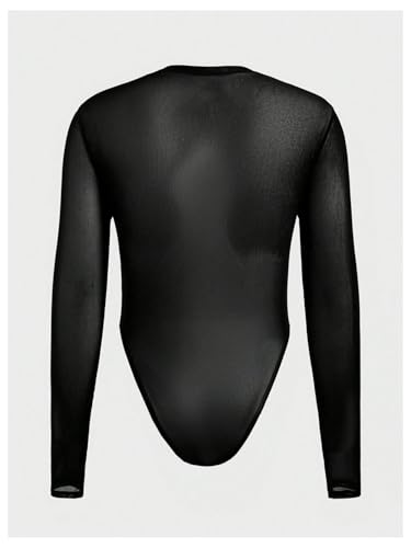 OYOANGLE Men's Long Sleeve Sheer Bodysuit Crew Neck Slim Fit Body Suits Party Clubwear2