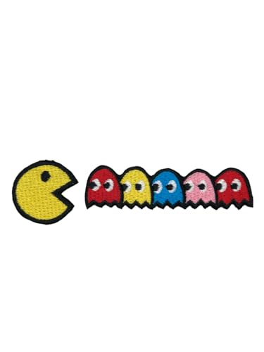 Pac-Man Ghosts Blinky Pinky Inky Clyde Embroidered Iron On/Sew On Patch, Black