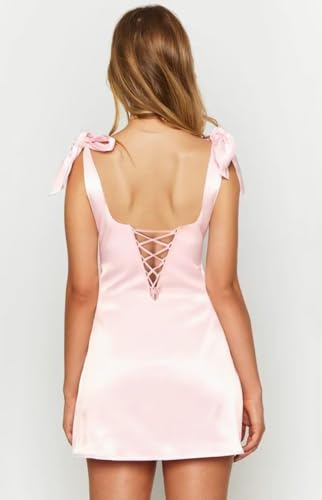 Ouyisha Satin Homecoming Dresses for Teens Short Spaghetti Strap A-Line Mini Cocktail Party Gown with Bow 20253