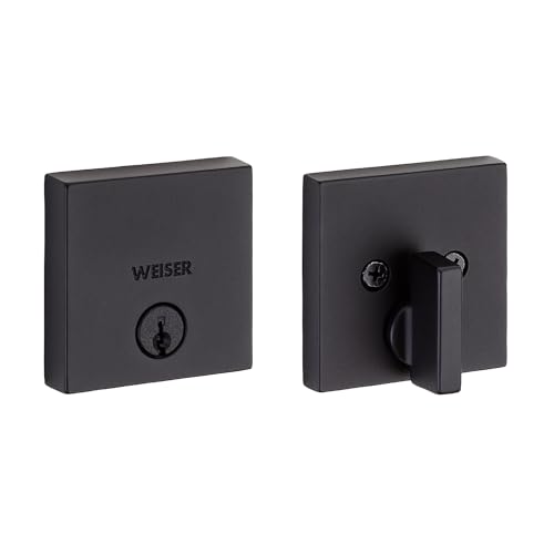 Weiser Downtown Matte Black Square Deadbolt Lock, ANSI/BHMA Grade 1 Certified Front Door Lock, Kick Proof, Bump Proof & Anti-theft Exterior Door Lock with Key, Modern Door Locks for Entry Door by Weiser - Used condition - CA$38.29